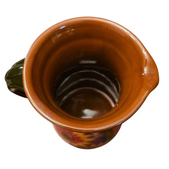 Pier 1 Sunflower‎ Hand Painted Terracotta Carafe Pitcher / Vase Red & Yellow - Picture 5 of 7